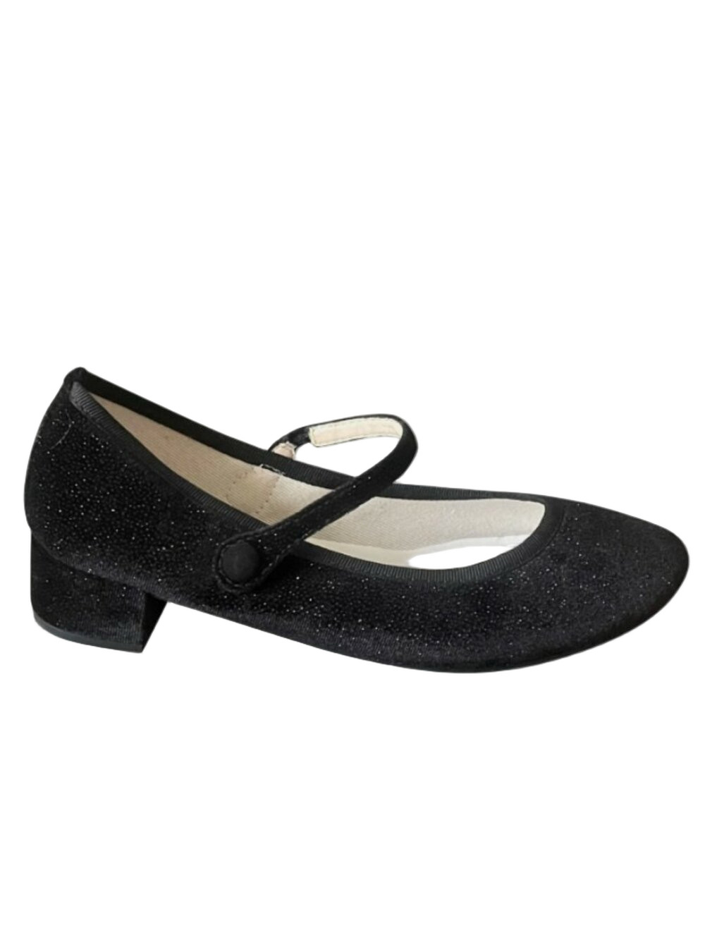 Repetto Rose Black Velvet Mary Janes w/ Silver Sparkle Low Heels - 35/5, BNIB